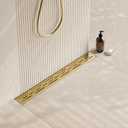 Neodrain 24-in Brushed Brass Rectangular Linear Shower Drain with Brick Pattern Grate, 304 Stainless Steel Bathroom Floor Drain, Gold Linear Drain with Hair Strainer,CUPC Certified