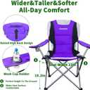 Camabel Folding Camping Chairs 400lbs Extra Large Outdoor Lawn Chair Padded Sports Lightweight Portable Chairs for Beach Hiking Fishing Picnic BBQ with Cup Holder and Storage Bag Purple
