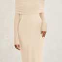 PRETTYGARDEN Fall Dresses for Women 2025 Elegant Off The Shoulder Long Sleeve Formal Wedding Guest Bodycon Maxi Dress(Apricot,Small)