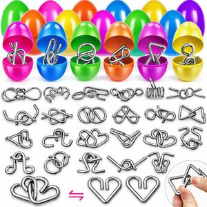 24 Pack Easter Eggs with Metal Brain Teaser Puzzles , Filled Easter Egg Surprise Toys for Kids Party Favors Classroom Prizes Gifts for Boys & Girls