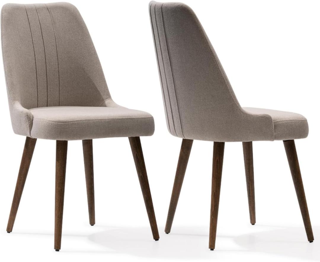 Modern Upholstered Dining Chairs Set of 2 - Wood Leg, Comfy Accent Side Chairs for Dining Table - Performance Fabric - Tool-Free Easy Assembly - Farmhouse Dining Chairs Set of 2