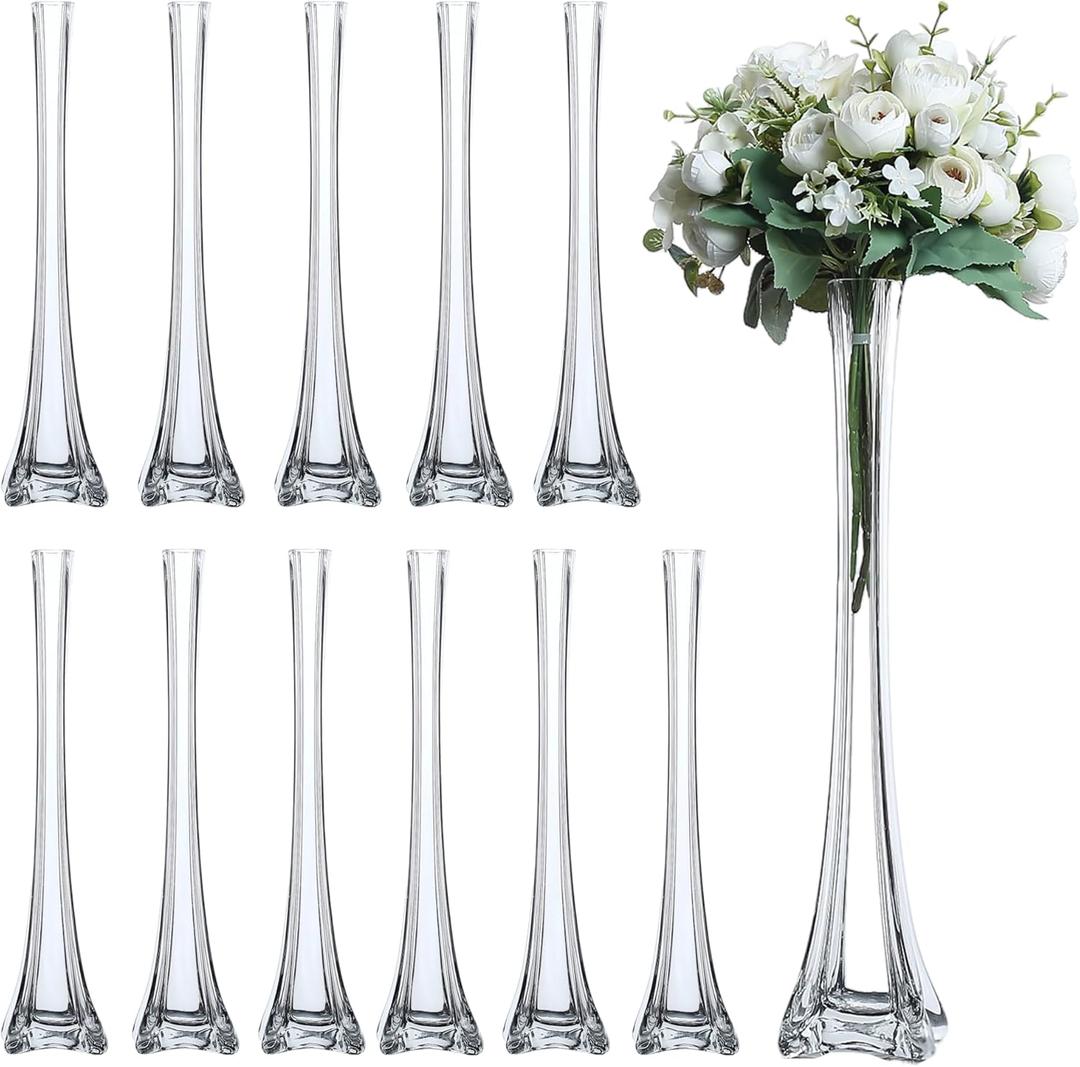 Craft And Party, Pack of 12, Eiffel Tower Vases Centerpiece for Flower, Wedding, Decoration, (20" - Set of 12, 20" Clear)
