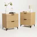 Royal Windsor Small Night Stand Set of 2, Fluted Nightstand with 2 Drawers, Side End Table with Storage, Modern Night Stand Bedside Table for Small Indoor Rooms, Natural Oak, 15.74 Inches X 11.81 Inches X 20.27 Inches