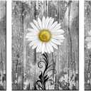 iHAPPYWALL 3 Pieces Bathroom Wall Art Yellow Grey Daisy Flowers Vintage Grey Floral Picture Print for Rustic Bath Bedroom Kitchen Home Decor Ready to Hang 12x16inchx3pcs