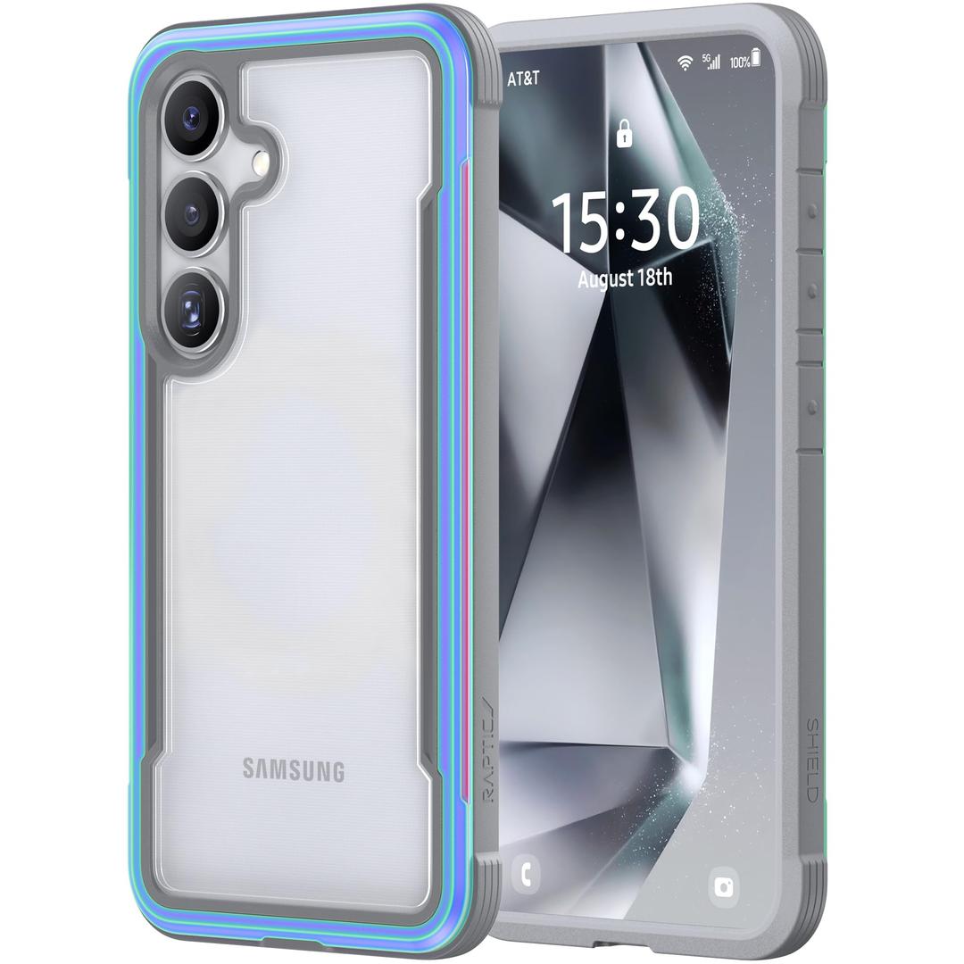 RAPTIC Shield Crystal Case for Samsung Galaxy S24, [13FT Mil-Grade Drop Protection], [Not Yellowing Tech], Durable Anodized Shockproof Aluminum Frame Slim Samsung S24 Case, Iridescent