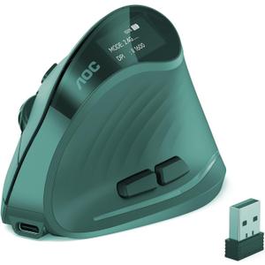 AOC 2.4GHz Ergonomic Mouse, Wireless Bluetooth Vertical Mouse for Work, 4800 DPI Optical Tracking, 5 Adjustable DPI, Quiet Clicks, RGB Light, Compatible with Computer, Laptop, PC, Mac, Desktop - Cyan