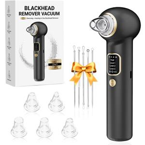 Blackhead Remover Vacuum - Fore Cleaner and Blackhead Extractor with 3 Adjustable Suction Levels - 5 Probes - Pore Vacuum Kit for Women&Men (Black)