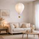 Hot Air Balloon Hanging Lampshade, Handmade Faux Linen Decorative Pendant Shade for Nursery, Kids Room & Bedroom Decor, Woven Basket Detail, Approx. 14" Dia x 22" H, Lampshade Only