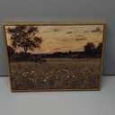 Framed Rustic Farmhouse Wildflowers Wall Art Vintage Wildflower Field Landscape Painting Retro Country Sunset Prints Wall Decor Classical Flower Landscape Painting for Living Room Bedroom 12x16 Inch