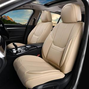 Car Seat Covers, Nappa Leather Car Seat Covers, Waterproof Automotive Seat Covers with Airbag Compatible, Universal Car Seat Protector Fit for Most SUV Sedans Trucks (Beige, Front)