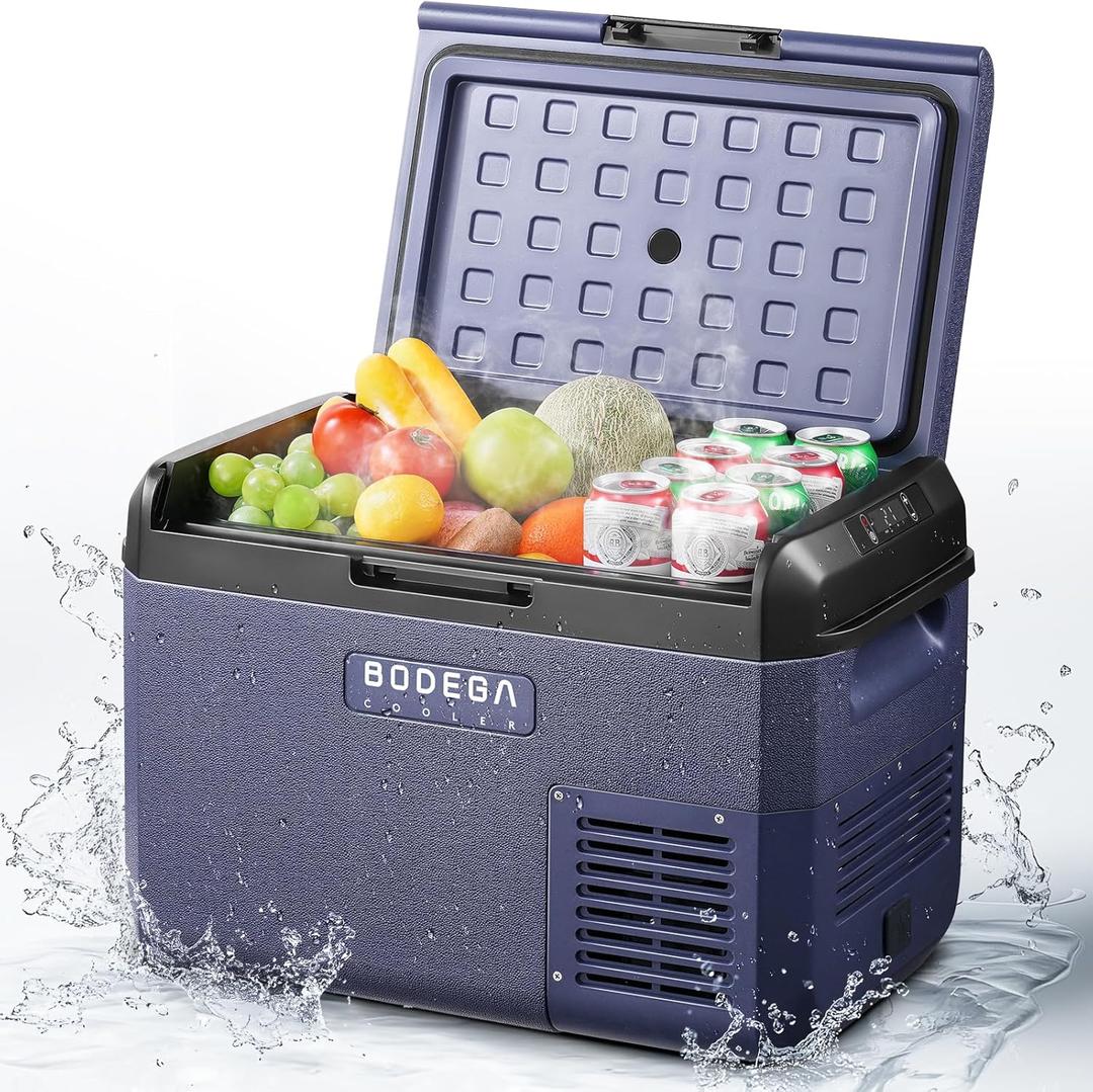 BODEGACOOLER 12 volt Car Refrigerator - Portable Freezer IPX4 Waterproof Car Fridge 26QT(25L) Electric Cooler Ultra-Quiet for Truck Van Camping Road Trips Travel 12/24V DC 110~240 Volt AC,-4~68