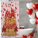 Fiodrimy Valentines Shower Curtain, Gnome Shower Curtain for Bathroom, Valentine's Day Decorations Fabric Bath Accessories