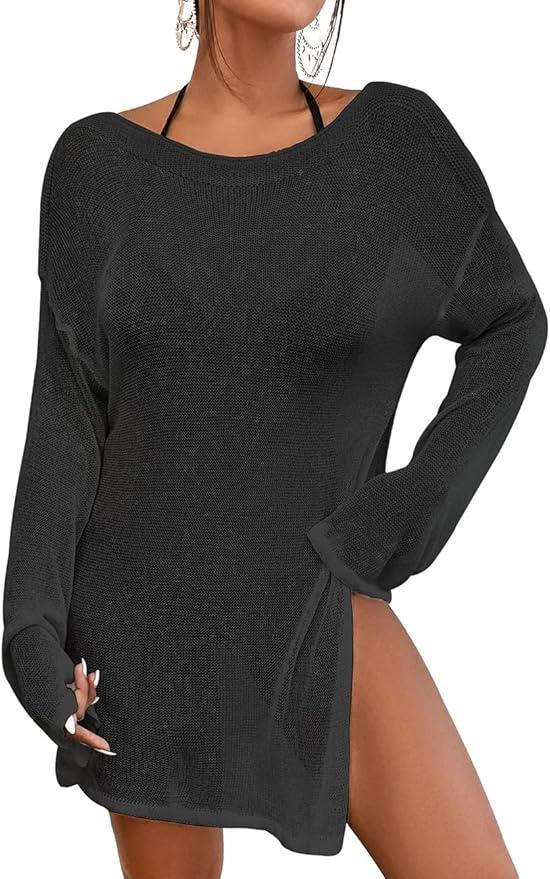 Bsubseach Crochet Swimsuit Coverup for Women Sheer Bathing Suit Cover Ups Kintted Swimwear Bikini Beach Vacation Outfits, Small