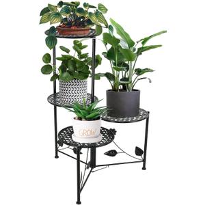 Plant Stand Indoor Outdoor, 3/4 Tier 30" Tall Metal Flower Pot Holder Shelves for Multiple Plants, Multi Tiered Planter Rack Display Shelf for Patio Garden Living Room Corner (Black)