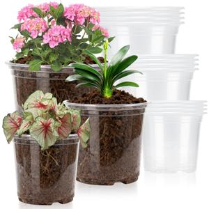Clear Nursery Pots with Drainage, 5/6/7 Inch Nursery Plant Pots, Plastic Seedling Flower Pots for Indoor Plants, Transparent Planters for Indoor Plants, 15 Packs
