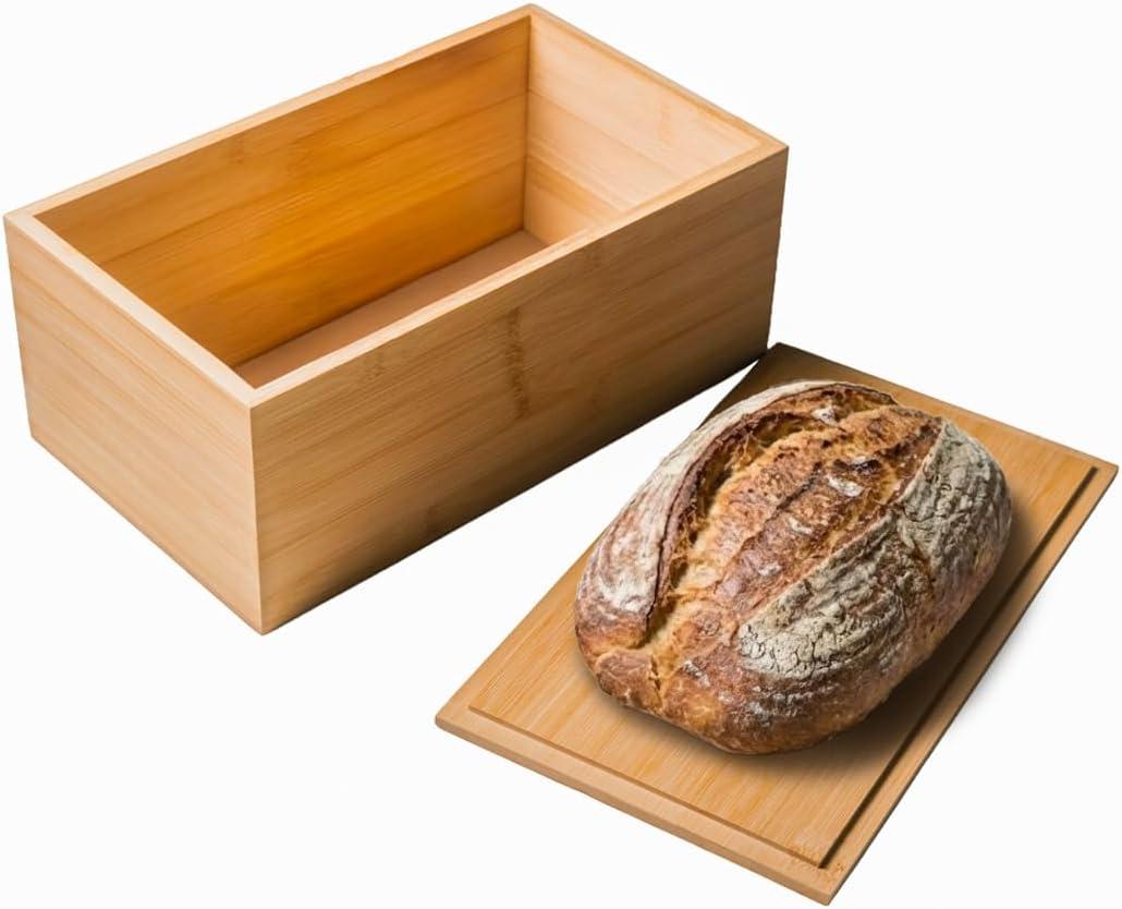 Large Bamboo Bread Box for Kitchen Countertop | Vintage Wooden Breadbox for Pantry Storage | Eco-Friendly Bread Container Keeps Bread Fresh | Modern Bread Organizer