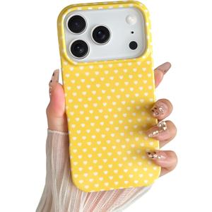 Skyseaco for iPhone 17 Pro Case Cute Heart Phone Case Soft Slim TPU Shockproof Phone Cover for Women Girls - Yellow and White