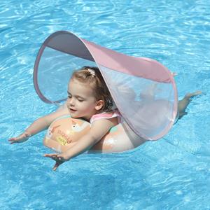 Free Swimming Baby Inflatable Baby Swim Float with Sun Canopy Size Improved Infant Pool Floaties Swimming Pool Toys for The Age of 3-36 Months (Pink, Large)