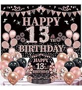 Happy 13 Birthday Party Decorations Black and Pink and Rose Gold Sparkly