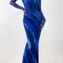 PRETTYGARDEN Women's Bodycon Maxi Dress Fall Spring Fashion Long Sleeve Floral Print Tight Fitted Party Club Ruched Dresses (M)