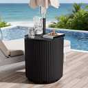 Outdoor Umbrella Stand with Hole, Umbrella Side Table, Black | 1.5 Inch Umbrella Hole, In Pool, Weighted Water Filled Bladder, Fluted Vertical Ribbed Design, All Weather Side Table Base