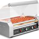 Leconchef Hot dog roller machine Commercial Grade Stainless Steel Electric 24 Hot Dog 7 Roller Grill Cooker Machine with Detachable Glass CoverDust cover and LED Lights, 1200-Watts