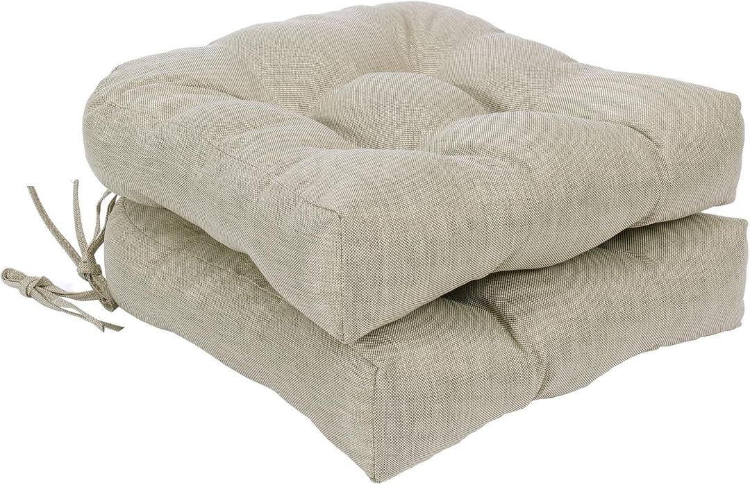 RACLVAY Outdoor Chair Cushions, Outdoor Cushions, Patio Chair Cushions, Indoor Full-Length Ties for Non-Slip Support, Premium Comfortable Thick Fiber, Set of 2 (Beige, 19 x19 Inch)