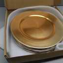 Gold Charger Plates 10PCS,13inch Round Beaded Plastic Charger Plates,Plate Chargers Bulk for wedding,Dinner,Party,Decoration(Gold 10), 1313