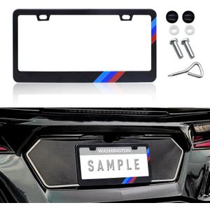 Matte License Plate Frames for BMW Aluminum Alloy 3 Color License Plate Cover Holder fits for All BMW License Plates Sports Logo Universal License Plate Covers Accessories for Front and Rear Car Tags