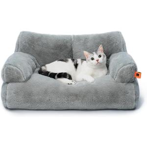 MEWOOFUN Cat Bed for Indoor Cats, Washable Dog Beds for Small Dogs & Cats with Removable Cover, Fluffy Cat Couch with Non-Slip Bottom (Grey, 26.0" L X 19.0" W X 13.0" Th)