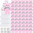 Wettarn 50 Sets Small Tiny Plush Bear Bulk 4.72 Inch Mini Stuffed Animals Small Bear Party Favors with Thank You Tags and Mesh Bags for DIY Keychain Birthday(Pink)