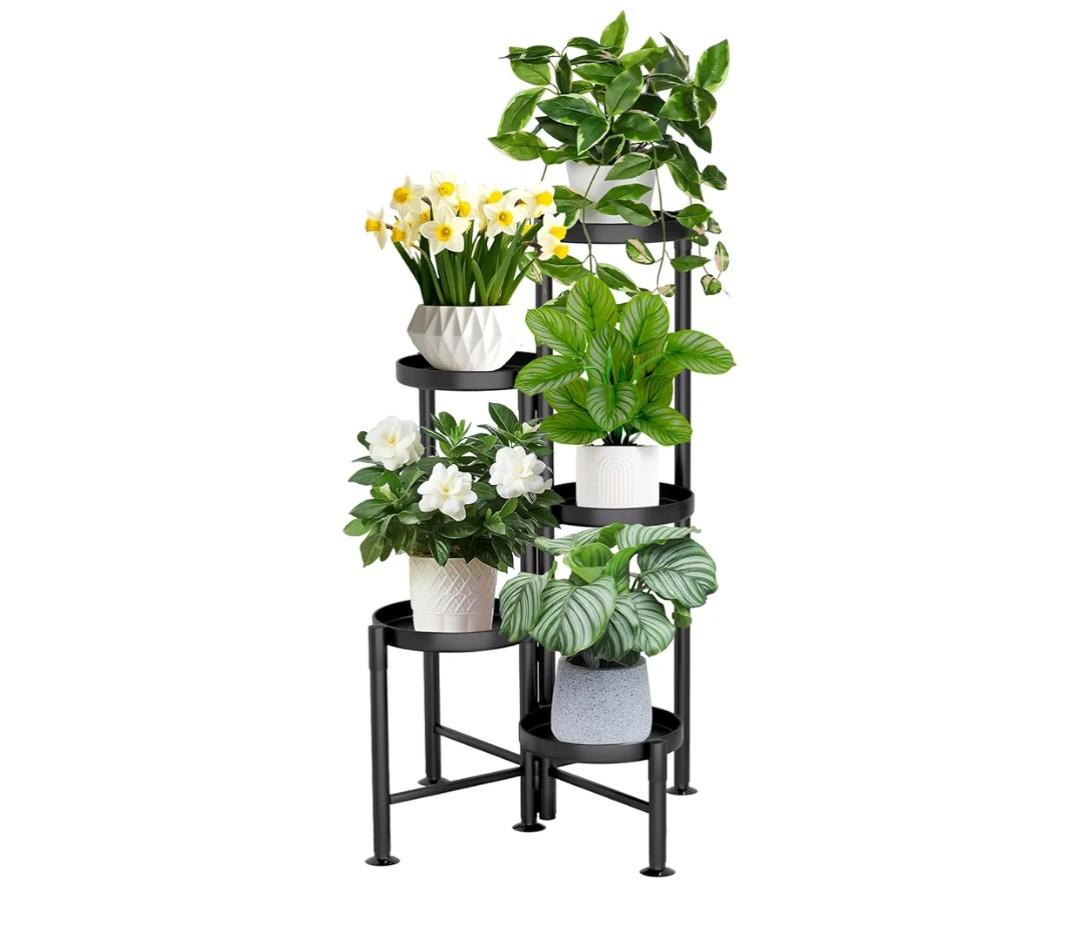 5 Tier Plant Stand Indoor, Metal Corner Plant Shelf Outdoor, Foldable Tall Plant Rack for Mutiple Plants, Flower Pot Holder Display Stand for Living Room Patio Home Decor for Gatdening