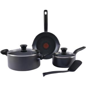 T-fal Initiatives Nonstick Cookware Set 6 Piece Oven Safe 350F Cookware, Pots and Pans, Oven, Broil, Dishwasher Safe Gray (Black)