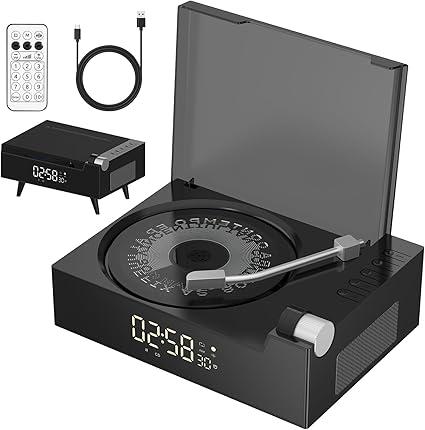 CD Player Portable with Bluetooth, Rechargeable CD Players Retro Suitcase CD Music Player with HiFi Speakers Desktop CD Player for Home Car Study Travel (Black)