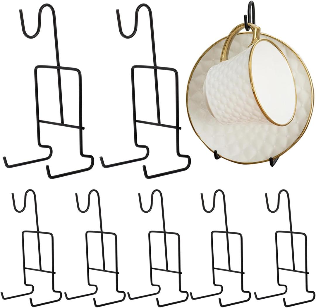 8 Pack Tea Cup and Saucer Display Stand Holder Metal Stand for Holding, Tea Cup and Plate Holder Metal Teacup Display Rack for Coffee Mug Organizer (Black)