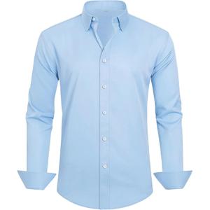 Shtexus Men's Long Sleeve Dress Shirt Button Down Wrinkle Free Blue (Blue, S)
