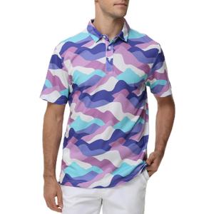 TIHEEN Golf Polo Shirt for Man,Short Sleeve Moisture Wicking Cool Casual Polo Shirts Print Polo Shirt (Color#08, 4XL)
