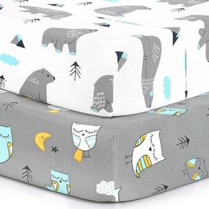 BROLEX Baby Fitted Crib Sheets: Kid Crib Sheets - Set of 2 for Toddler Standard Size Crib Mattress for Boys and Girls - Jersey Knit Crib Bed Sheets Owl Bear