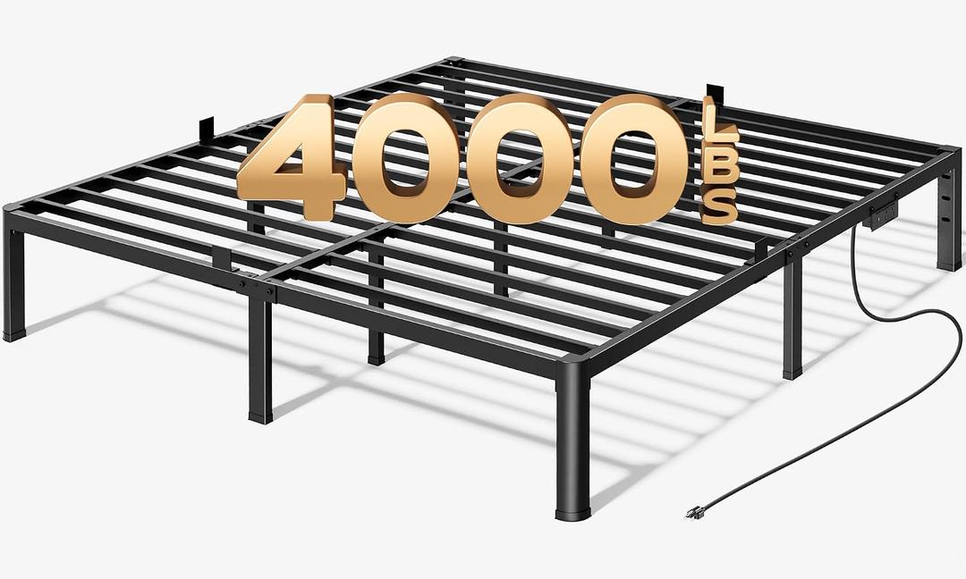 PRAISUN 4000LBS King Bed Frame with Charging Station, 14 inch Bedframe
