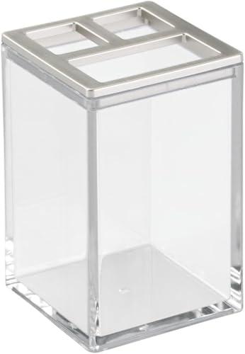 Pack of 2 iDesign Clarity Metal Tumbler Makeup Toothbrush Holder for Bathroom, Countertop, Desk, Dorm, College and Vanity, Clear and Brushed