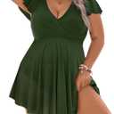 Blooming Jelly Women's Plus Size Bathing Suit One Piece Tummy Control Swimsuits Push Up Curvy Swim Dress(Army Green, XX-Large