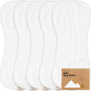KeaBabies 5-Pack Muslin Baby Burp Cloths - Organic White Bamboo Cotton Cloth Rags Neutral Clothes for Boy, Girl, Newborn, Unisex Large Absorbent (Blooms), (Modern)