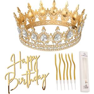 Highergo 8 Pcs Queen Crown Cake Topper Gold Rhinestone Crystal Tiara Birthday Cake Decoration for Women Princess Queen Wedding Party Photo Props