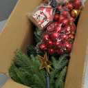 MARTINE MALL 3FT Realistic Norfolk Pine Tree Small Christmas Tree with 50 LED String Light, Full Mini Christmas Tree Artificial Tabletop Xmas Trees with Red Hanging Ball Ornaments for Table Holiday