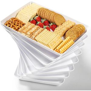 8 Pack, 16" x 11" Large White Serving Trays Set - Reusable Plastic Serving Platters for Cookie, Appetizer, Charcuterie, Snack, Dessert, Party Food Display - Stackable Kitchen CounterTop Tray, BPA Free