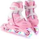 Inline Skates for Girls and Kids, Roller Skates Blades with 4 Size Adjustable Light up Wheels for Kids Girls Beginner Ages 4-8 5-8 6-12 8-12 Indoor Outdoor(Pink, Small - (US 9C-12C))