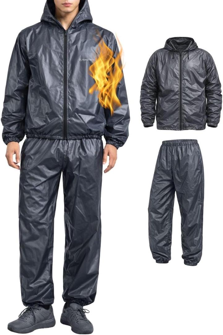 Sauna Sweat Suit Jacket Pants Hoodie Shirt Top Shapewear Trainer Workout Body Shaper Sweatsuit Boxing Workout Exercise MMA Weight Loss EVA Men Women (3XL)
