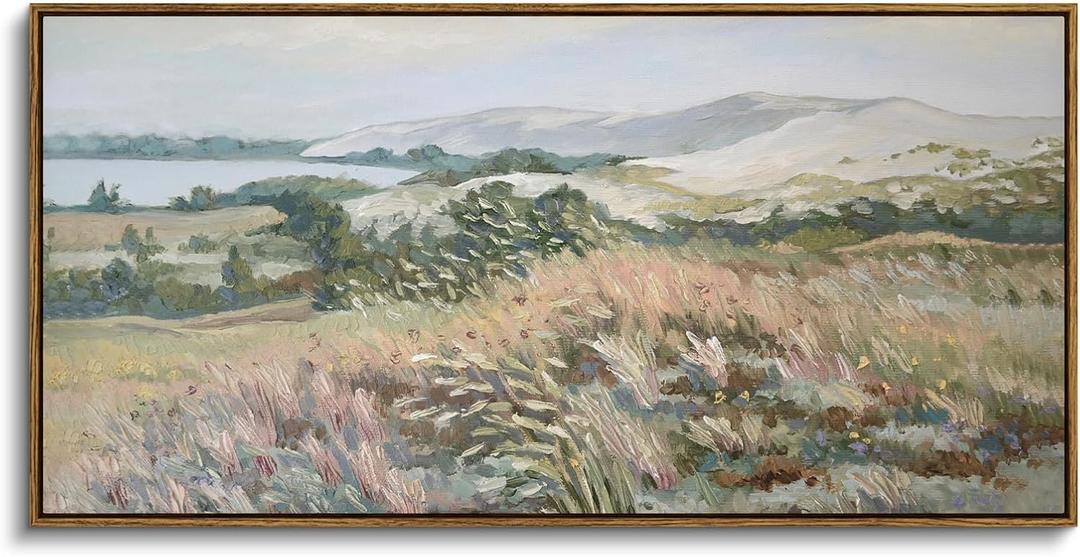 ARPEOTCY Rustic Landscape Wall Art for Living Room Fireplace Hallway, Large Framed Art,20x40in,Vintage Farmhouse Earthy Moody Cozy Decor, Nature Coastal Dune Paintings Artwork for Spring Summer