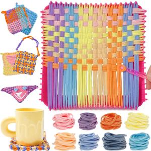 ZJEFUNS Weaving Loom Kit Toys for Kids and Adults DIY Arts and Crafts for Girls Ages 5 6 7 8 9 10 12, Pot Holder Loom Knitting Kits Includes 8 Color Craft Loops for Beginners