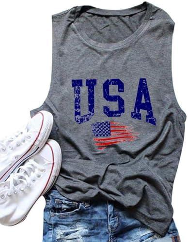 INEOYIYA American Flag Patriotic Tank Tops Women 4th of July Tank Stars Stripes Graphic Summer Sleeveless Vest Shirt, XL, Grey